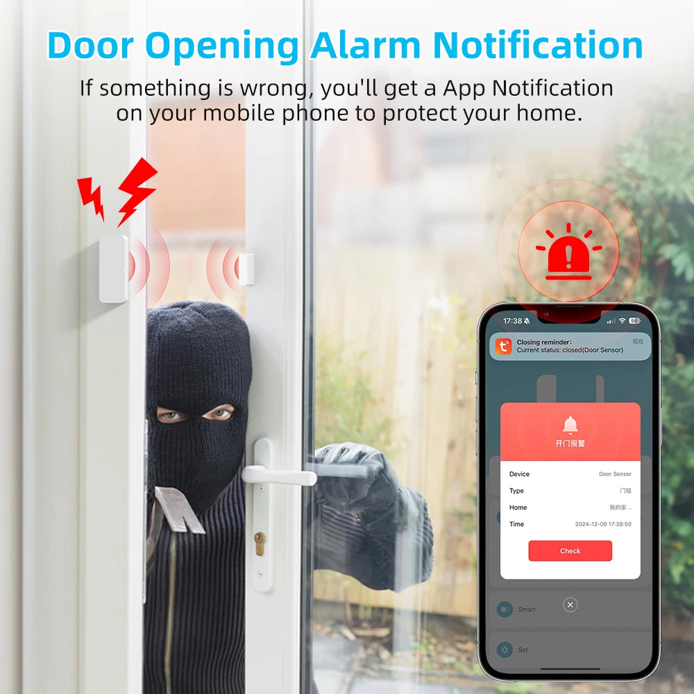 Tuya Wifi Door Sensor Smart Door Window Detector Home Security Alarm APP Remote Control Works with Alexa Google Home