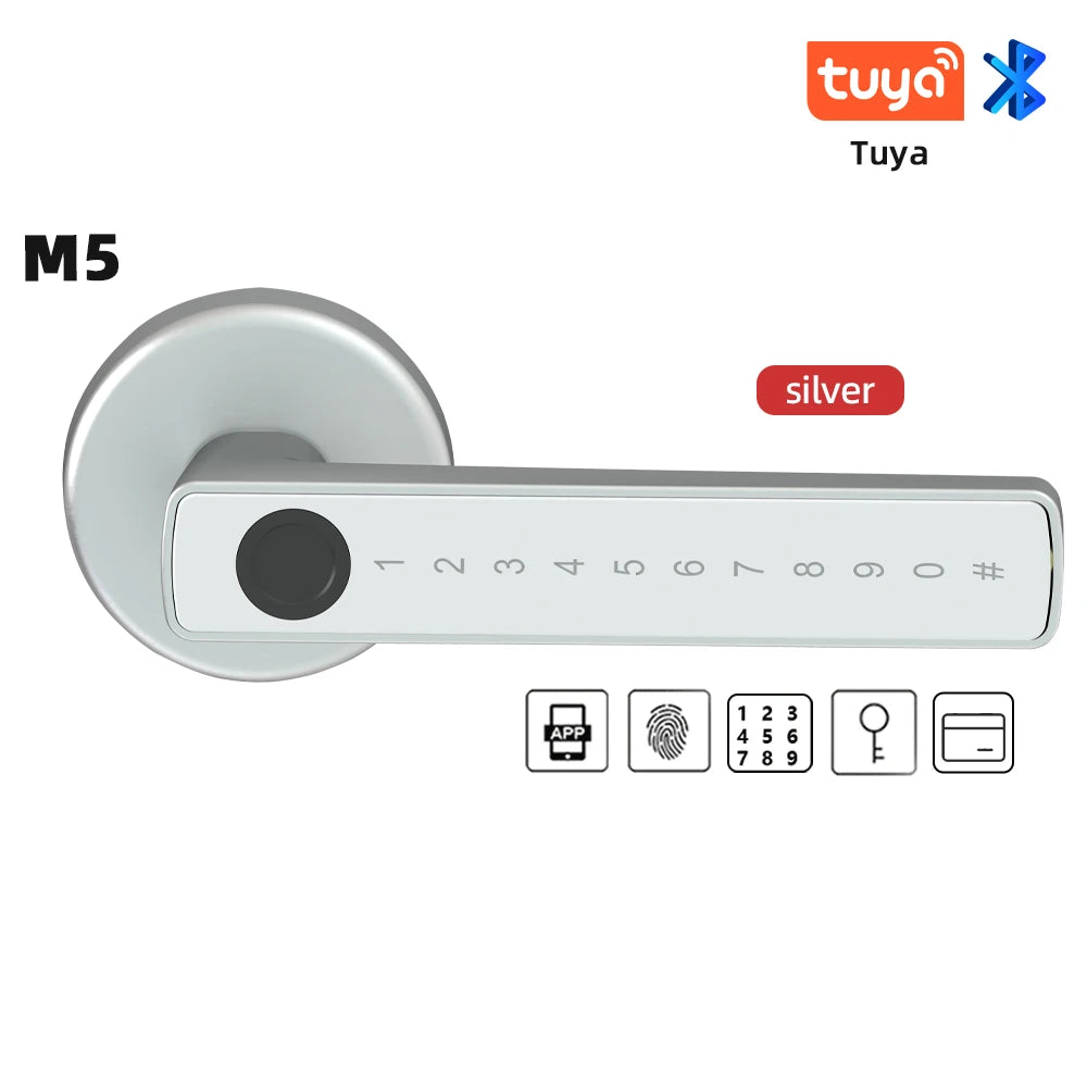 M5 Tuya BLE Smart Fingerprint Door Lock Digital Electronic Lock with Password/Key/Ic Card/ Smartlife/ Tuya APP Unlock