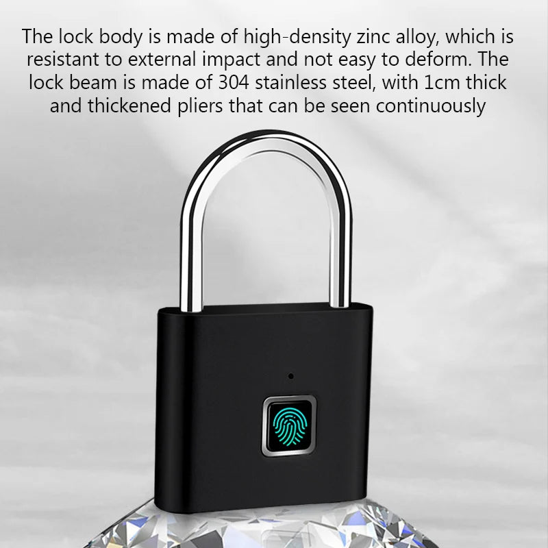 Keyless USB Charging Fingerprint Lock Smart Padlock Waterproof Door Lock 1Sec Unlock Portable Anti-Theft Padlock Zinc
