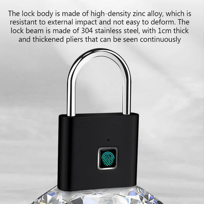 Keyless USB Charging Fingerprint Lock Smart Padlock Waterproof Door Lock 1Sec Unlock Portable Anti-Theft Padlock Zinc