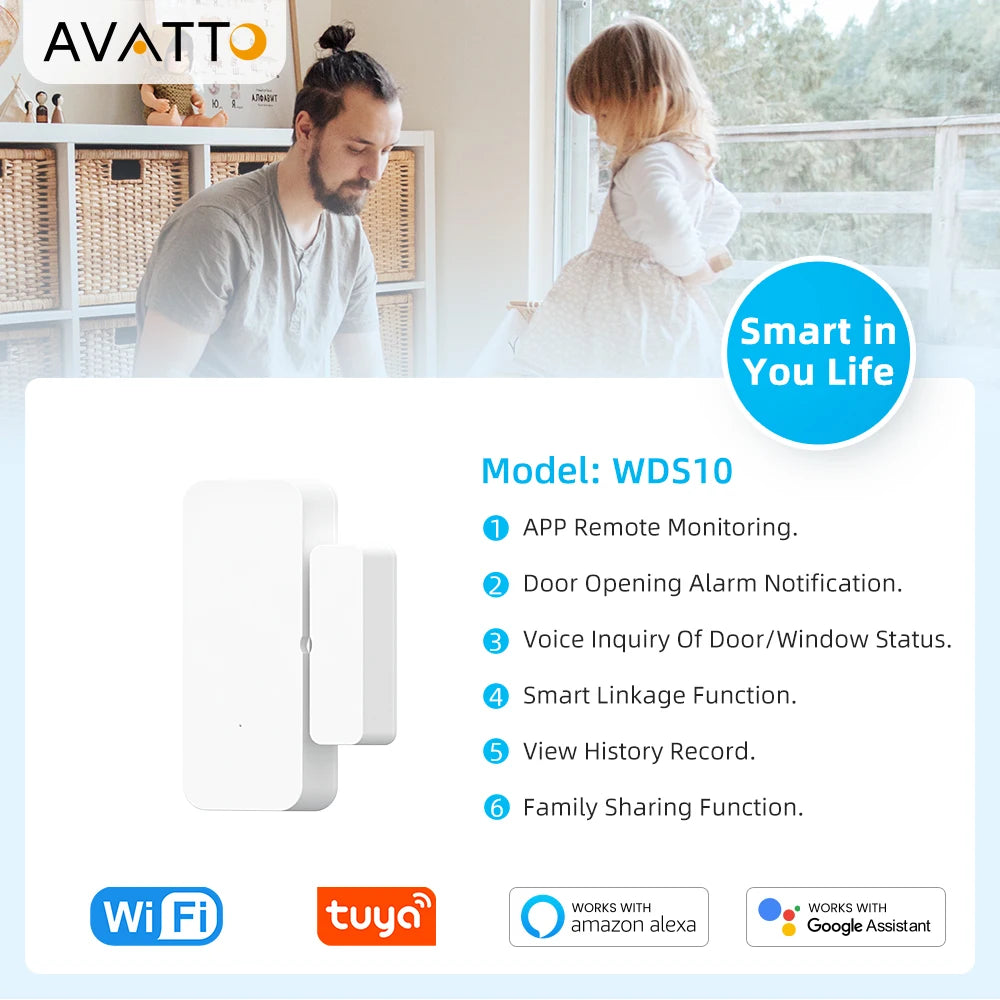 Tuya Wifi Door Sensor Smart Door Window Detector Home Security Alarm APP Remote Control Works with Alexa Google Home