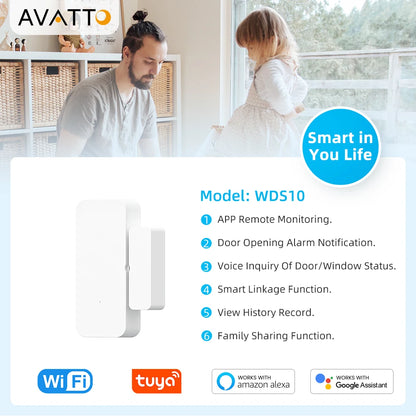 Tuya Wifi Door Sensor Smart Door Window Detector Home Security Alarm APP Remote Control Works with Alexa Google Home
