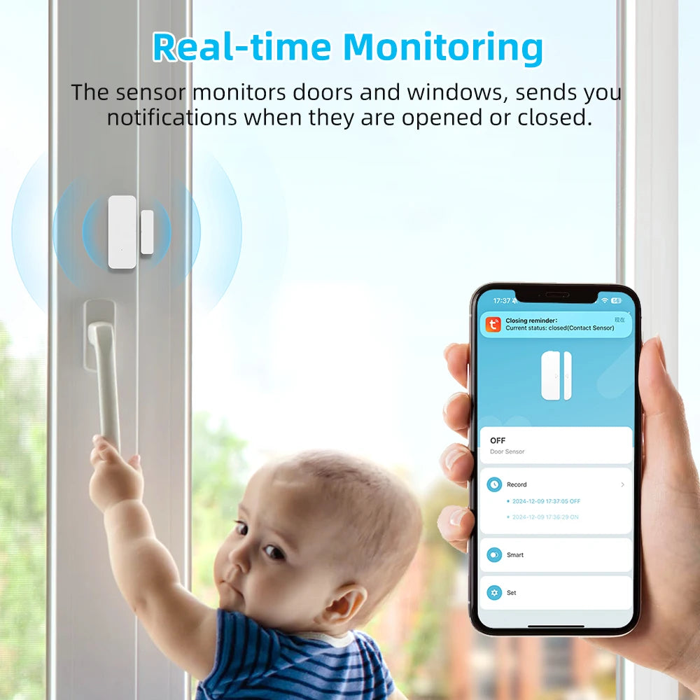 Tuya Wifi Door Sensor Smart Door Window Detector Home Security Alarm APP Remote Control Works with Alexa Google Home