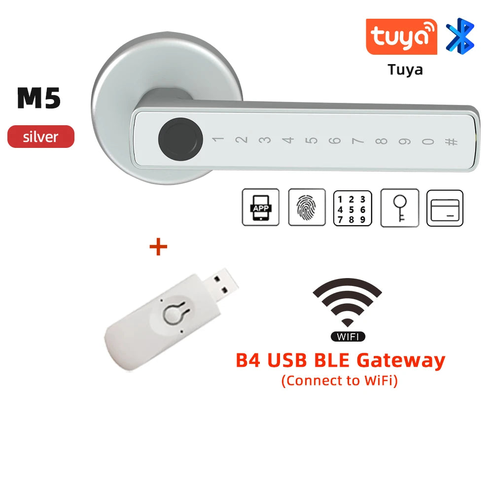 M5 Tuya BLE Smart Fingerprint Door Lock Digital Electronic Lock with Password/Key/Ic Card/ Smartlife/ Tuya APP Unlock