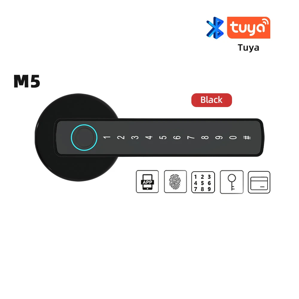 M5 Tuya BLE Smart Fingerprint Door Lock Digital Electronic Lock with Password/Key/Ic Card/ Smartlife/ Tuya APP Unlock